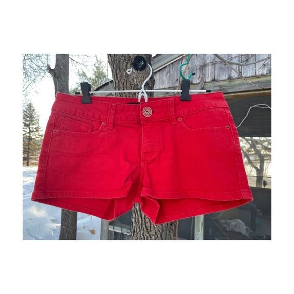 Y2k Red Guess Jeans Denim Short Shorts Low Rise 5 pocket Sz 29 - Picture 1 of 10